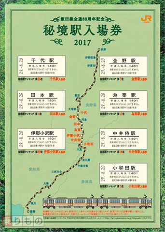 喜多方駅・小和田駅 入場券セット 飯田線の「秘境駅入場券」7枚セットが発売 全通80周年記念で JR東海（1